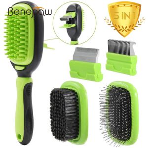 Pettini Benepaw 5 in 1 Kit per toelettatura cani Doppio lato staccabile Pet Slicker Setola Pin Spazzola per capelli Pettine deshedding per cani Massaggio gatto