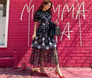 HMA NEW Runway Summer Self Portrait Dress Women Short Sleeve Brodery Floral Mesh Vintage Ruffles Party Vestidos 2104099144854