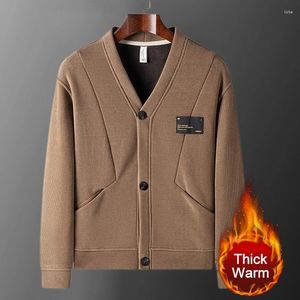 Mäns jackor faller vinter v hals cardigan kappa fast färgjacka England stil casual mens mode kort tjock varm varm