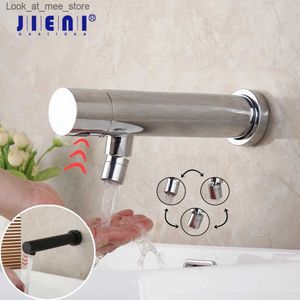 Banyo Lavabo Muslukları Jieni Mat Siyah Lav Banyo Musluk Duvarı Montajlı Sensör Musluk Otomatik Eller Serbest Dokunmatik Sensör Havzası Lavabo Soğuk Su Musluk Q240301