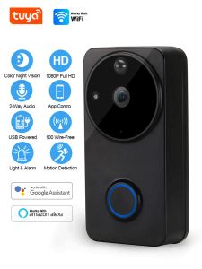 Дверной звонок с управлением Tuya, камера, Wi-Fi, видеовызов, дверной звонок с перезвоном, двойной мощности, перезаряжаемая батарея переменного тока, умный домофон, Alexa Google Home