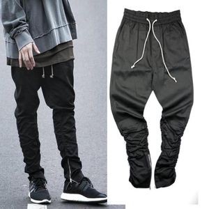 Zíper lateral masculino fino ajuste casual hip hop jogger calças de motociclista swag sweatpants calças magras olive2058951