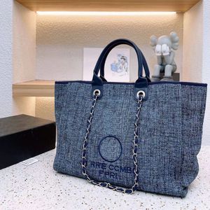 Fashion womens beach bag shoulder bag canvas designer bag shopping bag with chain luxury handbag linen pearl print crossbody bag tote bag