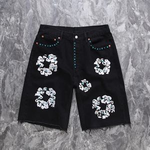 Luksusowy projektant dżinsy 2024 NOWOŚĆ STYLE MĘŻCZYZN JEAN Flower Diamond Denim Krótki Slim Mens Denim Hip Hop