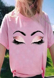 ピンクのまつげプリントアートTシャツ女性プリンセスメイクグラフィックティーパーソナリティヒップスターサマーサマー女性Tumblr特大ストリートウェアX06508824