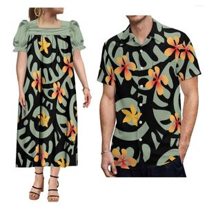 Sıradan elbiseler tasarımınızı destekliyor Micronezya kabilesi bayan şişirilmiş kol elbise mumu erkeklerle aloha gömlek polinezya çifti