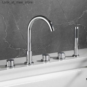 Bathroom Sink Faucets Becola 5PCS Gold/Chrome Bathtub Faucet Bathroom Extra Long Water Pipe Bathroom Tap Washbasin Faucet Black With Hand Shower Q240301