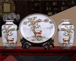 1 Ställ in modern kinesisk jingdezhen bordsdekoration blomma vas och tallrik med stativ keramisk vasdekoration porslin vas LJ205883331