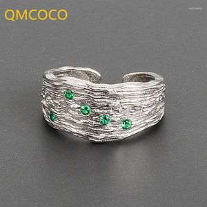 Cluster Rings QMCOCO Silver Color Charming Irregular Chain Geometric Open For Women Men Green Zircon Party Gift Accessories