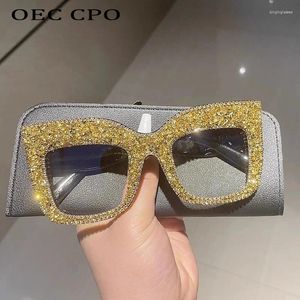 Güneş Gözlüğü Elmas Square Glasses Kadınlar Fsahion Rhinestone Clear Lens Gözlük Çerçevesi Kadın Punk Gölgeleri gözlük Gafas De Sol