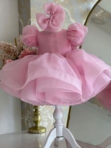 Prinsessa söt rosa blommor flicka klänningar ny bollklänning tyll lilttle barn födelsedagsklänningar 2024 3d blommor spetsar applikationer brithday fest barn formell småbarn tävlingsklänning