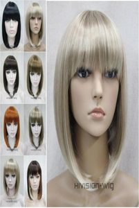Güzel büyüleyici moda 8 renk bob kısa düz patlama kadın bayanlar günlük saç peruk hivision e960643887151077425