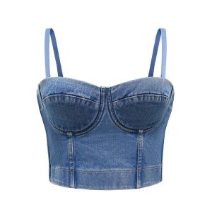 Camis Crop Top Women Tank 2022 Summer Top Cropped Woman Clothes Sexy Camis Push Up Denim Bra Clothing Backless Bustier Party Club Vest