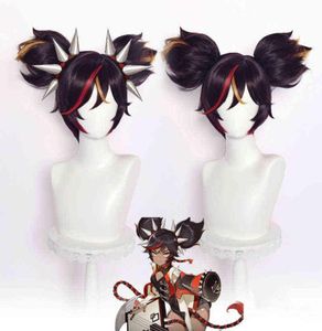 Genshin Impact Cosplay Xinyan 30cm peruk brązowy gradient peruka cosplay anime peruki odporne na syntetyczne peruki Halloweenowe czapkę y22021750420