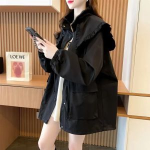 Trench Koreanische Mode frauen Graben Mantel 2023 Frühling Herbst Mittel Bis Lange Navy Kragen Jacke Weibliche Beiläufige Lose Tasche Windjacke