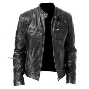 2021 Autumn Male Leather Jacket Plus Size Black Brown Mens Stand Collar Coats Leather Biker Jackets Motorcykel Läderjacka 415