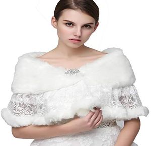 17011 Winter Autumn Cheap Wedding Bridal Wraps Bolero Faux Fur For Wedding Evening Party Prom Jacket Coat Winter White Fur Shawl W7939922