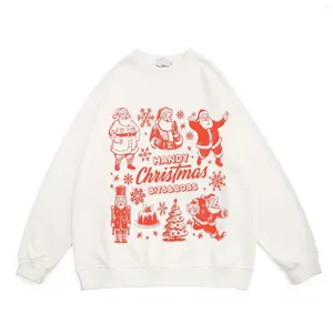 Felpe con cappuccio da uomo Pullover con stampa di lettere invecchiate di Natale Felpa girocollo in pile Harajuku Abbigliamento streetwear oversize