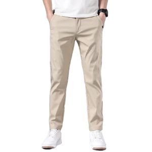 Pants New Men's Casual Pants Slim Fit Stretch Chino Trousers Solid Color Flat Front Flex Classic Ankle Length Pants Men Clothing