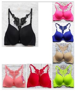 Women Seksowna moda przednie zamykanie koronki Racer Back Raceback Push Up Seamless Bra Deep V Gather7070575