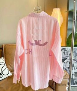 2024 High-end Custom Luxury Designer Womens Shirt Oversized Embroidered Loose Plus Size Striped Pink Lapel Long Sleeve Top Coat Sun-protective Clothing