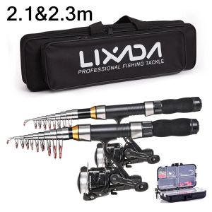 Combo 2.3/2.1m Lixada Fischereistange Reel Combo Full Kit Teleskope Angelruten Spinnenrollen mit Haken Weichködern Fass Wirbel