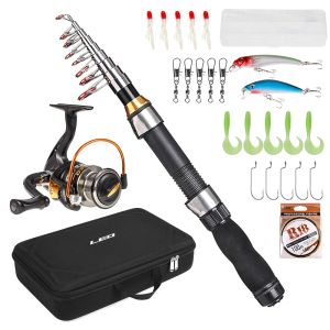 Combo Portable Fishing Post and Reel Combo Telescopic Fishing Rupp Spinning Reel Set Fishing Line Lurs Hooks Barrel Swivels