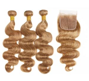 T1B27 Ombre Kolor proste przedłużanie włosów dziewiczych T1B30 Peruwiańskie włosy 3bundle z zamykaniem fali ciała ludzkie włosy wiązki z CL443804352