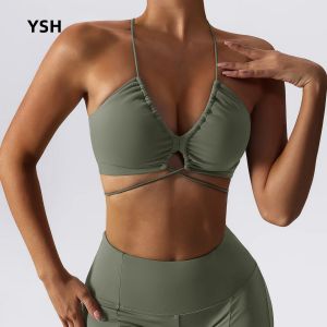 Bras Yushuhua Nowy seksowna joga stanik Lady Hollow Fold Sports Bra Zebranie odzieży sportowej dla kobiet Bandage Training Fitness Biecid