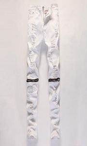 Ganze 2016 neue weiße Herren-Jeans, lässige Jeans, großes Loch in den Kniehosen, Jeans mit Reißverschluss, modische Jeans und bequem 7165041