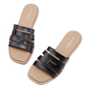 Fitory Women's Flat Sandals Fashion Square Open Toe One Step Summerカジュアルスリッパサイズ6-11