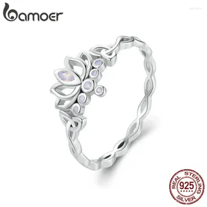 Cluster Rings Bamoer 925 Sterling Silver Lotus Ring Elegant Flower for Women Party Platinum Plated Fine Jewelry BSR487