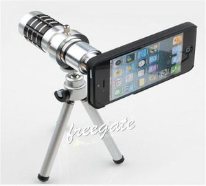 Promozione Obiettivo della fotocamera con zoom ottico 12X con telescopio in metallo MiniTripod per Apple iPhone 55S Samsung Galaxy S4 i95007434826