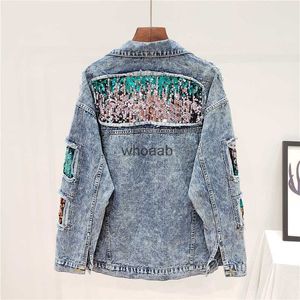 Women's Jackets Jackets Jeans Coat Fashion Handwork Sequins Holes Long Sleeve Short Denim Streetwear Outerwear 240301