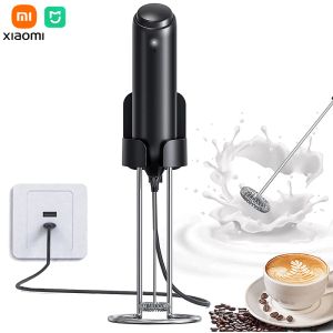 Holders Xiaomi Mijia Electric Milk Frother Set with Rechargeable Base Portable Foam Maker Handheld Whisk Foamer for Coffee Frothing Wand