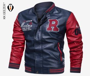 Jaqueta de couro masculina bomber jaqueta de beisebol motociclista pu casaco falso piloto varsity velo faculdade superior couro preto slim fit motocicleta c16663397