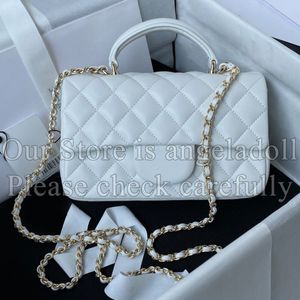10A Mirror Quality Designer Classic Flap Handle Bag 20cm Mini White Quilted Purse Womens Genuine Leather Sheepskin Handbags Crossbody Shoulder Strap Chain Box Bags