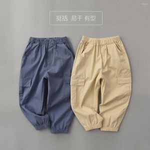 Trousers Kids Pure Color Fashion 2024 Designer Cropped Pants Child Boys Spring Autumn Elastic Waist Cargo