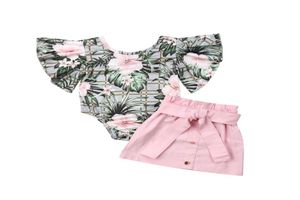 Baby Clothes Set Fashion Kids Baby Girl Outfits Children039s Girl Clothes 2Pcs Floral Flare Sleeve Romper Tops Pencil Skirt Sum2634080