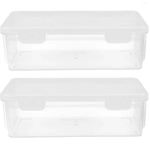 Kitchen Storage 2 Pcs Bread Box Containers Keeper Mid Length Breadbox Plastic Pp Organizer For Pantry Holder With Lid