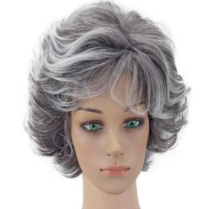 Kvinnor peruk silvergrå syntetiskt kort skiktat lockigt hår puffy bangs värmebeständig 9 färg tillgänglig54994555383065