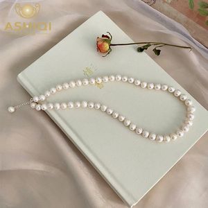 Ashiqi Natural Freshwater Pearl Necklace 925 Sterling Silver Jewelry for Women Gift 240227