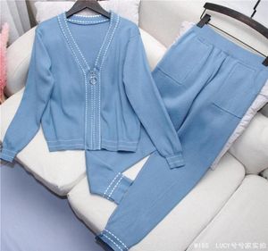 Kvinnor Casual Tracksuit Sticked Coat and Long Pants Dress Suit 2022 Autumn New Vcollar Zipper Up Cardigans Byxor Två stycken DRE2735403