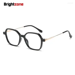 Solglasögon Brightzone Ultra Light TR90 Dual Color Women Polygonal Anti Blue Recept Eye Glasses Eyewear Vintage Gelglas Frame