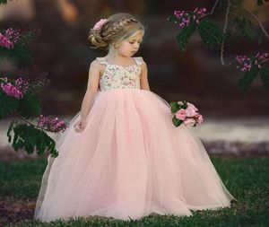 Princess Kids Girls Pink Flower Tutu klänningar Dopklänning bröllopsfest parade barn flickor prom klänning söt blommig dräkt1177534