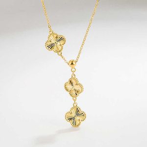 Designer Van cl-ap Korean version 925 sterling silver four leaf clover necklace light luxury niche laser collarbone chain elegant and fashionable womens jewelry