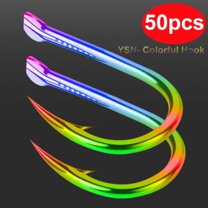 Fishhooks 50 PCS YSN Sevencolor Doublegroove Sharp Hook Tips Flying Fish Sleeve Tungsten Steel Barbed Fish Hook