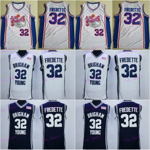 Shanghai Sharks Jimmer Fredette Jersey 32 College Basketball Brigham Young Cougars Jerseys Equipe Cor Azul Marinho Branco Universidade Respirável