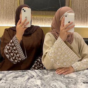 Ethnische Kleidung Baumwolle Leinen geschlossen Abaya für Frauen Muslim bestickt Casual Abayas Dubai Luxus Türkei Hijab Kleid Ramadan Islam Kaftan