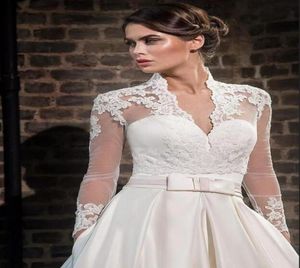 Plus Size Spitze Stehkragen Hochzeit Wraps mit langen Ärmeln Transparente Bolerojacken Tüll Brautaccessoires Maßgeschneidert2074383